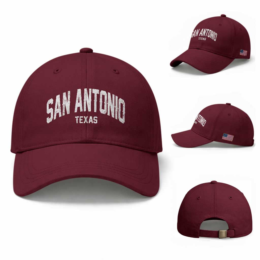 San Antonio Texas TX Vintage Baseball Cap TS11 Baseball Cap Universal Fit Maroon Print Your Wear