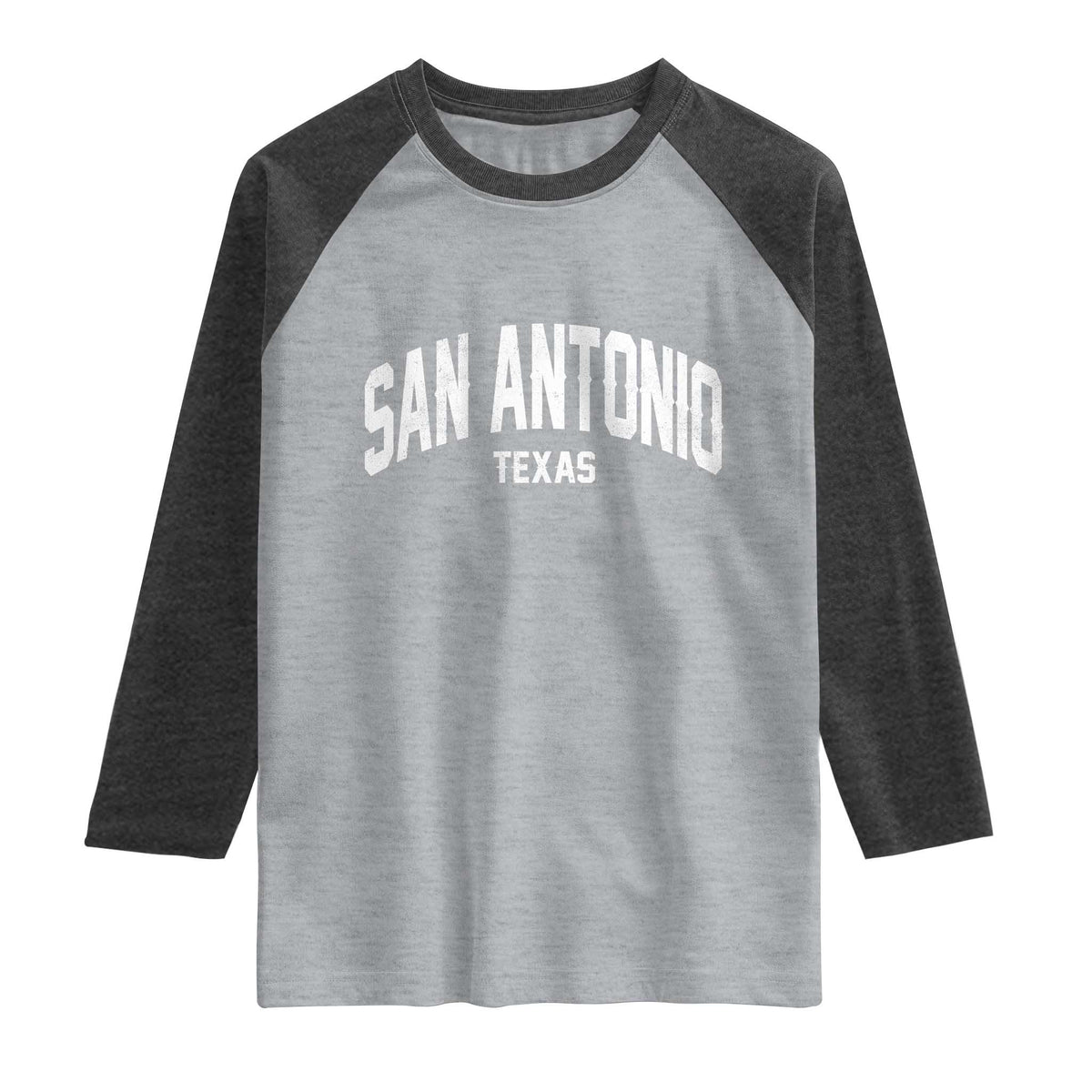 San Antonio Texas TX Vintage Raglan Shirt TS11 Heather Gray Heather Charcoal Print Your Wear