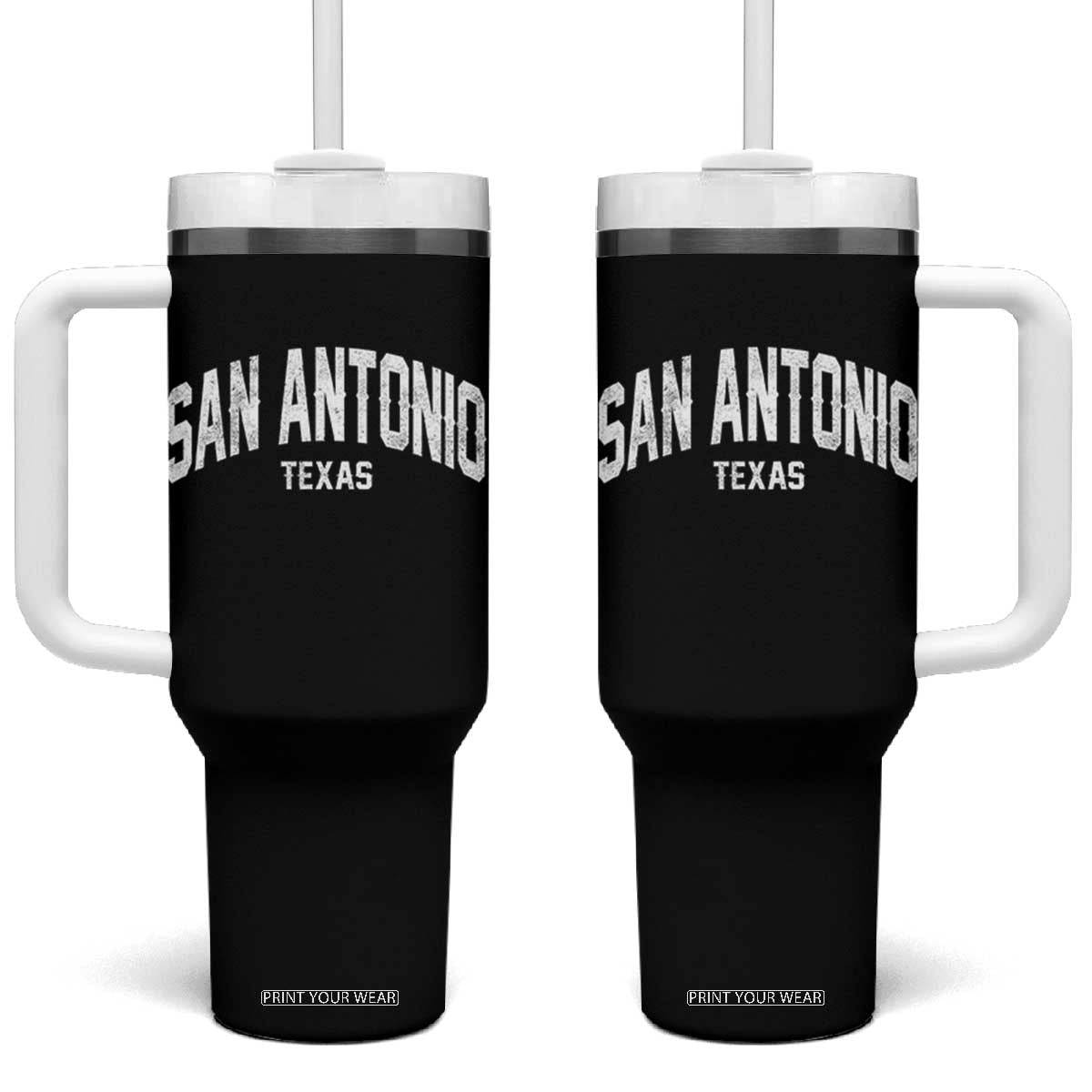 San Antonio Texas TX Vintage Tumbler With Handle TS11 One Size: 40 oz Black Print Your Wear