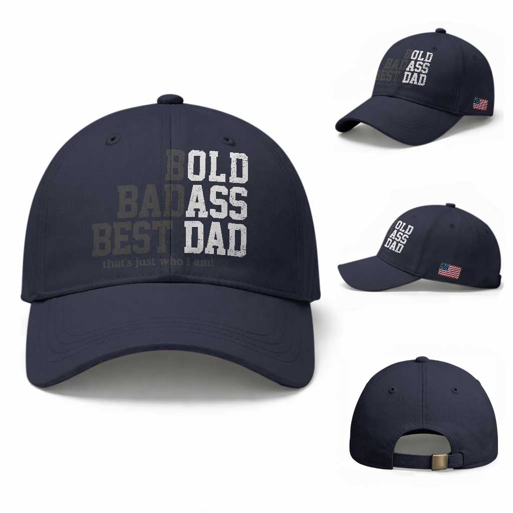 Bold Badass Best Dad Baseball Cap Funny Old Ass Father Gag Gift TS11 Baseball Cap Universal Fit Navy Print Your Wear