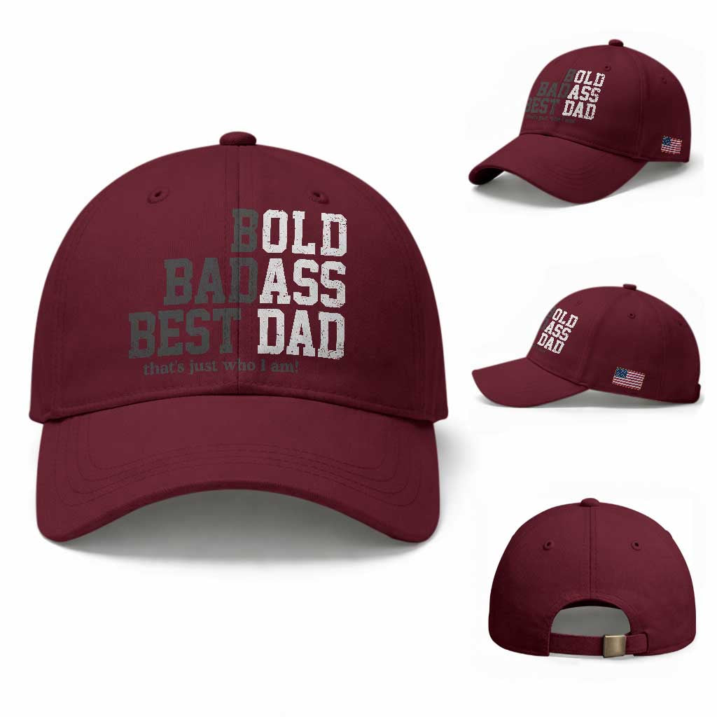 Bold Badass Best Dad Baseball Cap Funny Old Ass Father Gag Gift TS11 Baseball Cap Universal Fit Maroon Print Your Wear