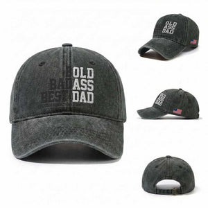 Bold Badass Best Dad Washed Cotton Baseball Cap Funny Old Ass Father Gag Gift TS11 Washed Cap Universal Fit Dark Green Print Your Wear
