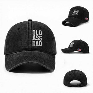 Bold Badass Best Dad Washed Cotton Baseball Cap Funny Old Ass Father Gag Gift TS11 Washed Cap Universal Fit Black Print Your Wear