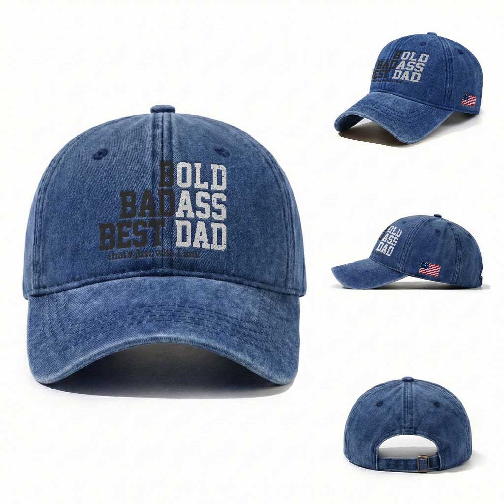 Bold Badass Best Dad Washed Cotton Baseball Cap Funny Old Ass Father Gag Gift TS11 Washed Cap Universal Fit Royal Blue Print Your Wear