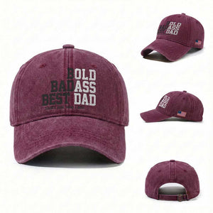 Bold Badass Best Dad Washed Cotton Baseball Cap Funny Old Ass Father Gag Gift TS11 Washed Cap Universal Fit Burgundy Print Your Wear