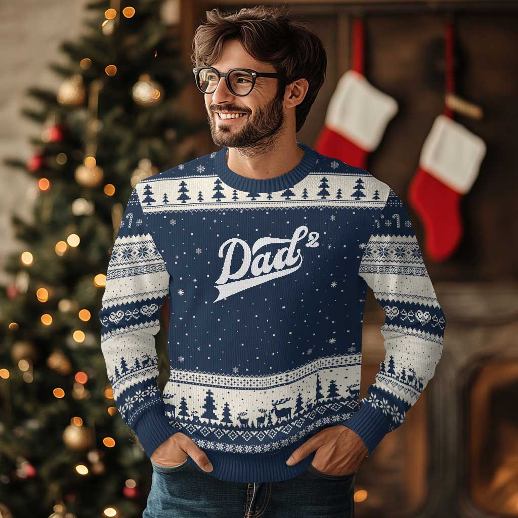 Dad Of Two Ugly Christmas Sweater Funny Daddy 2 Promoted for The Second Time TS11 Navy Beige Print Your Wear