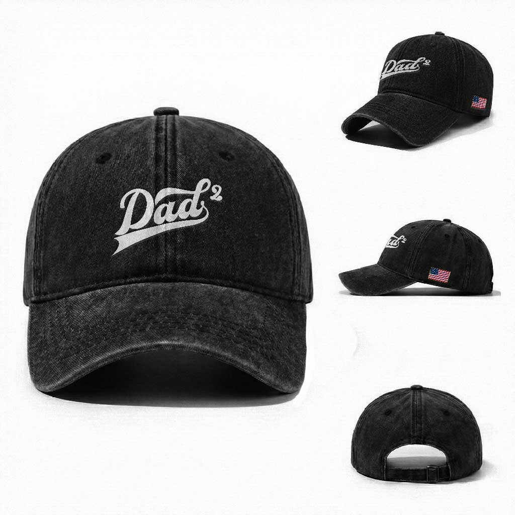 Dad Of Two Washed Cotton Baseball Cap Funny Daddy 2 Promoted for The Second Time TS11 Washed Cap Universal Fit Black Print Your Wear