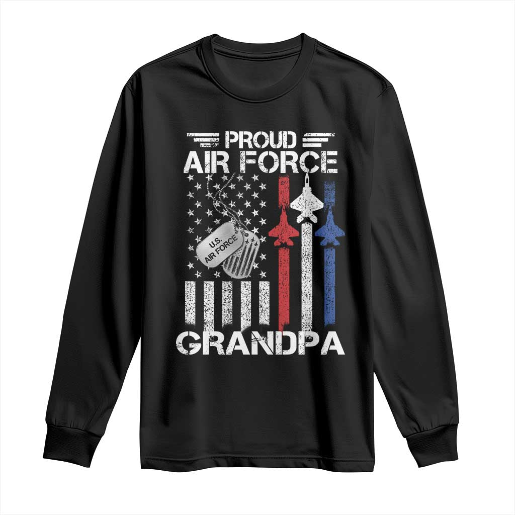Proud Air Force Grandpa Long Sleeve Shirt Military Army Grandfather Vintage American Flag TS11 Black Print Your Wear