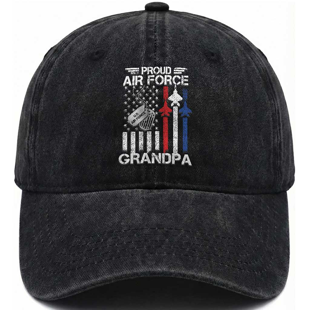 Proud Air Force Grandpa Washed Cotton Baseball Cap Military Army Grandfather Vintage American Flag TS11 Print Your Wear