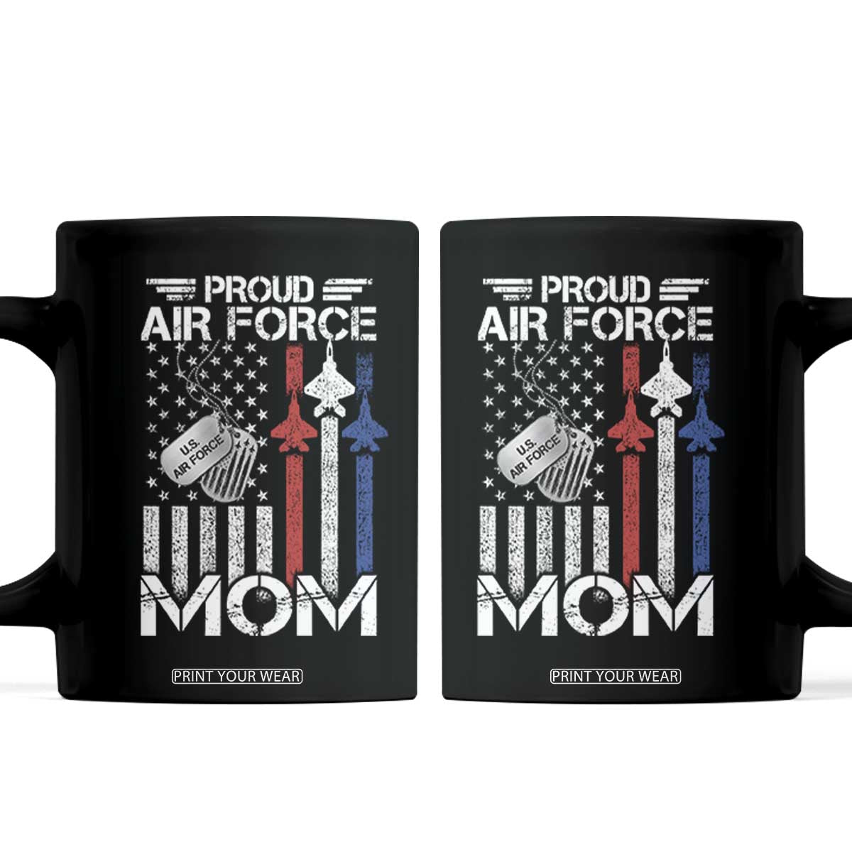 Proud Air Force Mom Coffee Mug Military Army Mama Vintage American Flag TS11 Black Print Your Wear