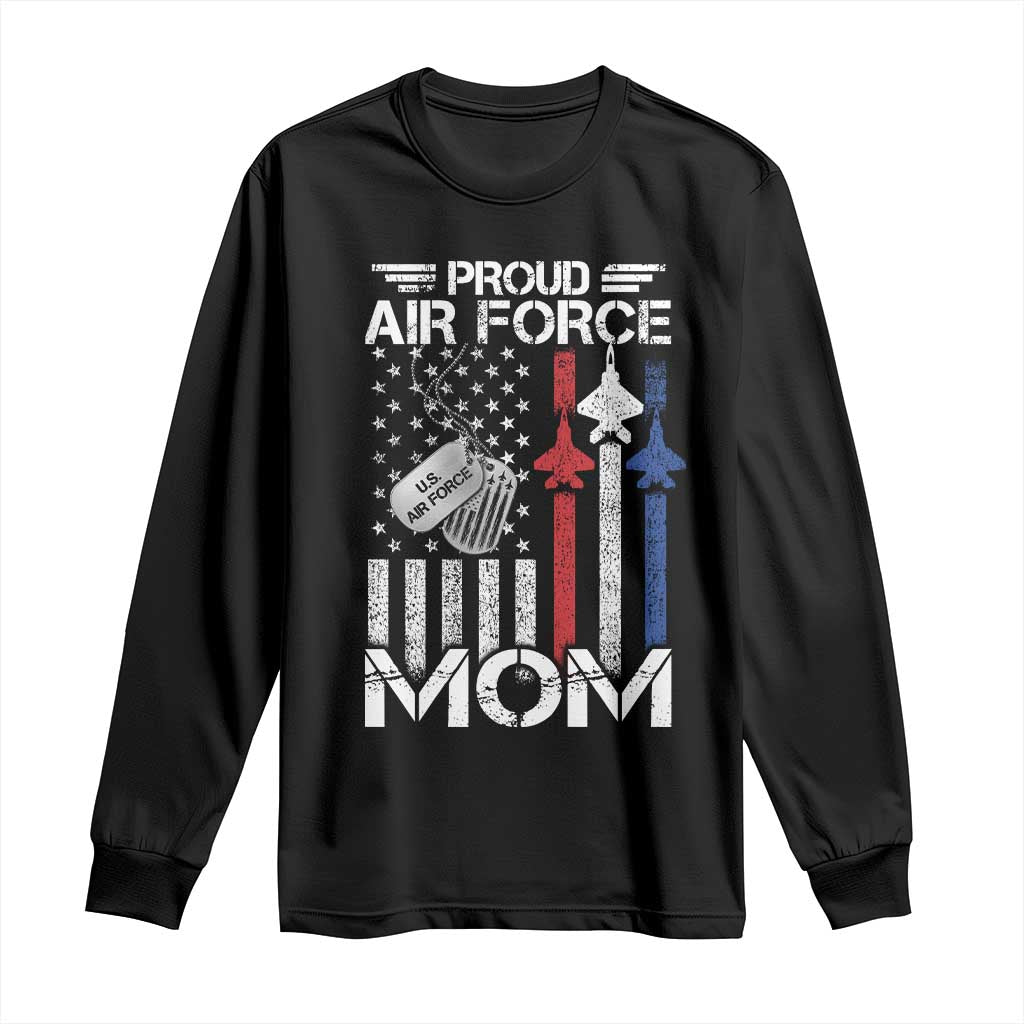 Proud Air Force Mom Long Sleeve Shirt Military Army Mama Vintage American Flag TS11 Black Print Your Wear