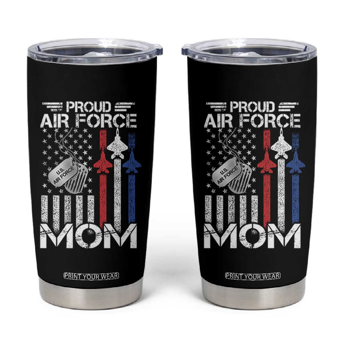 Proud Air Force Mom Tumbler Cup Military Army Mama Vintage American Flag TS11 Black Print Your Wear