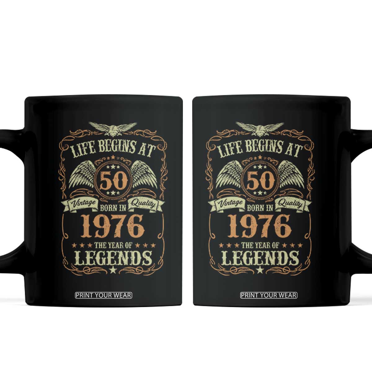50th Birthday Coffee Mug Life Begins At 50 Born In 1976 The Year Of Legends TS11 Black Print Your Wear