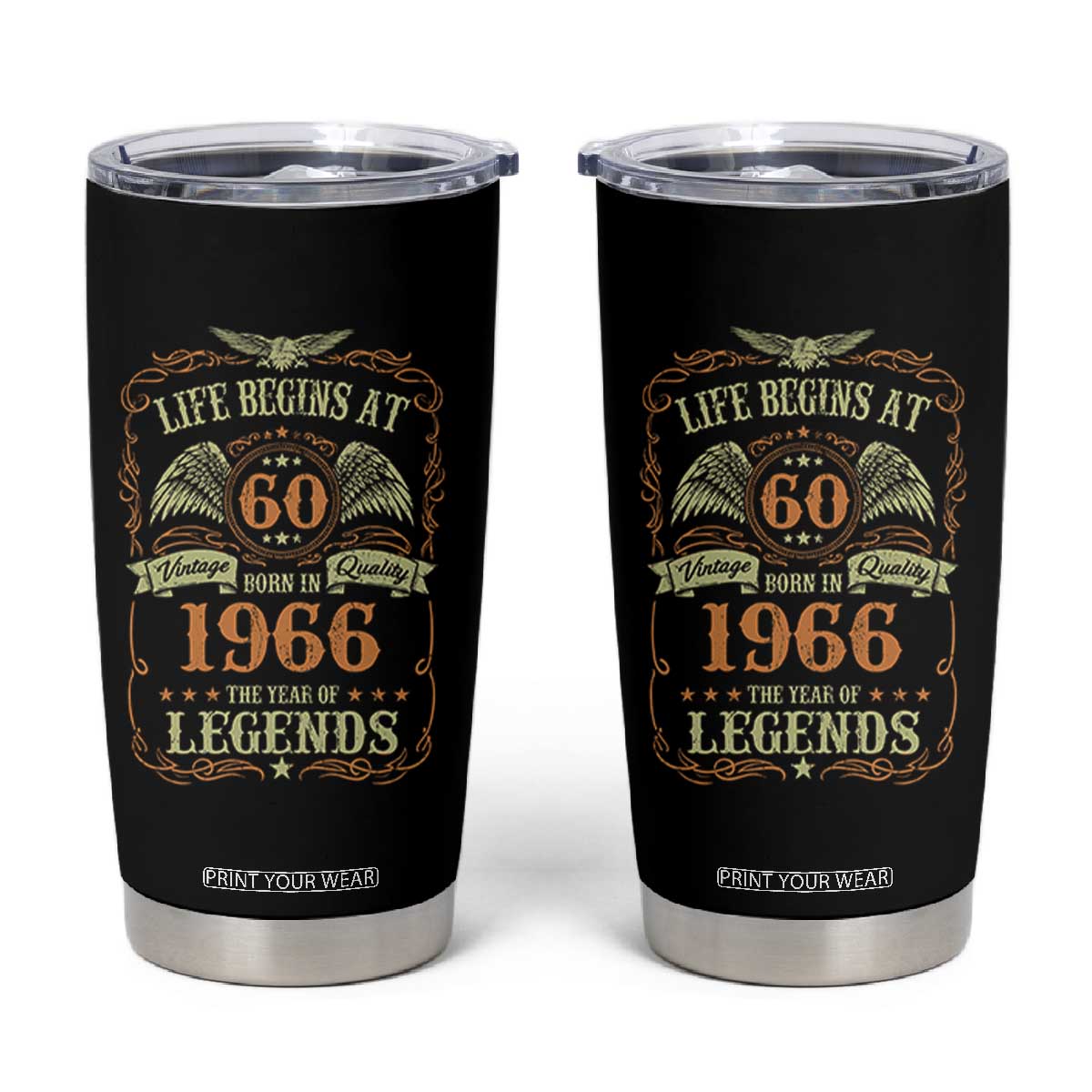 60th Birthday Tumbler Cup Life Begins At 60 Born In 1966 The Year Of Legends TS11 Black Print Your Wear