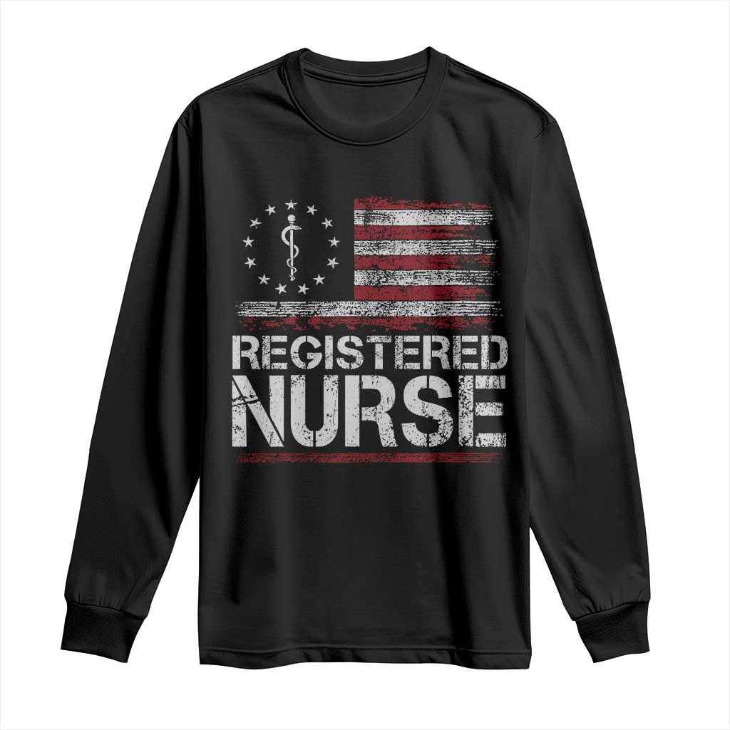 Registered Nurse Long Sleeve Shirt Vintage American Flag Healthcare Hospital RN Nursing