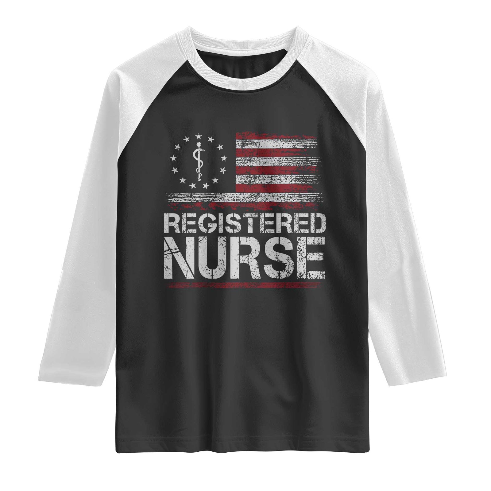 Registered Nurse Raglan Shirt Vintage American Flag Healthcare Hospital RN Nursing