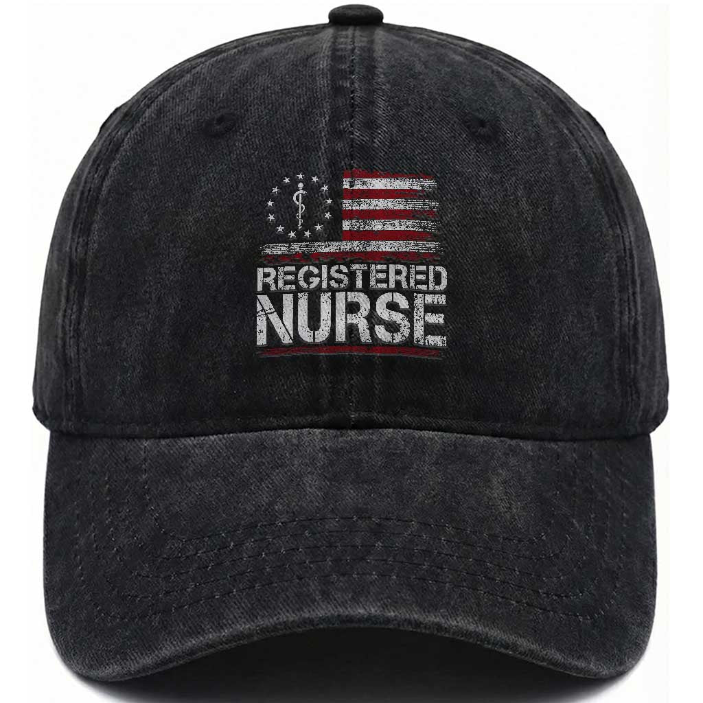 Registered Nurse Washed Cotton Baseball Cap Vintage American Flag Healthcare Hospital RN Nursing