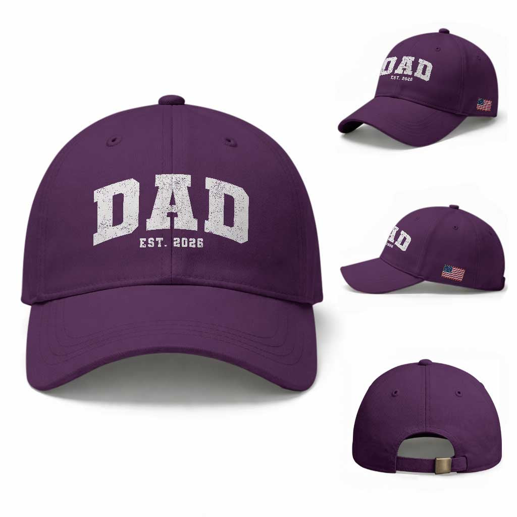 Dad Est 2026 Baseball Cap Promoted To Daddy Fathers Day TS11 Baseball Cap Universal Fit Purple Print Your Wear