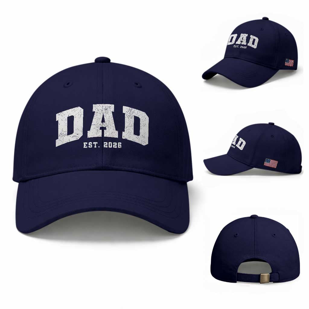 Dad Est 2026 Baseball Cap Promoted To Daddy Fathers Day TS11 Baseball Cap Universal Fit Dark Blue Print Your Wear