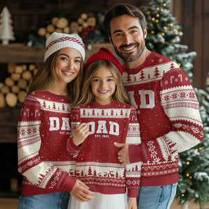 Dad Est 2026 Ugly Christmas Sweater Promoted To Daddy Fathers Day TS11 Red Beige Print Your Wear