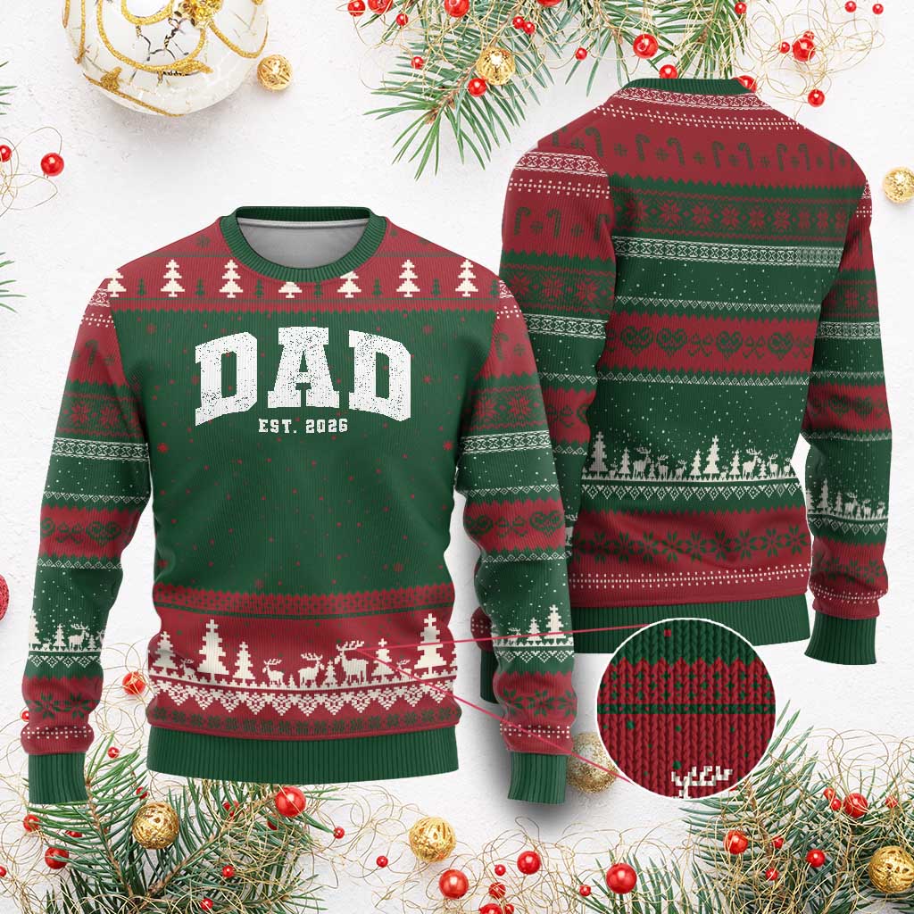 Dad Est 2026 Ugly Christmas Sweater Promoted To Daddy Fathers Day TS11 Red Green Print Your Wear