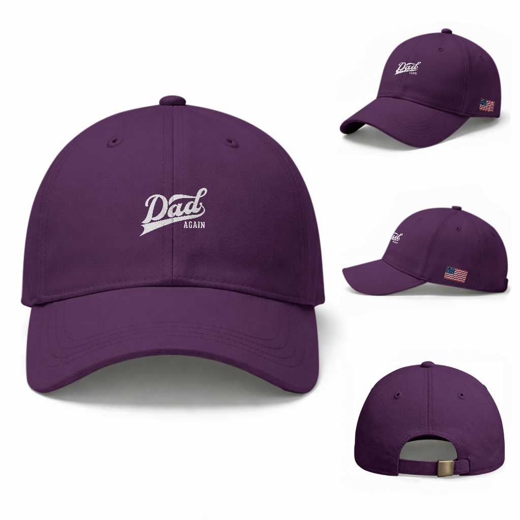 Promoted To Dad Again Baseball Cap Funny Daddy Again Pregnancy Announcement TS11 Baseball Cap Universal Fit Purple Print Your Wear