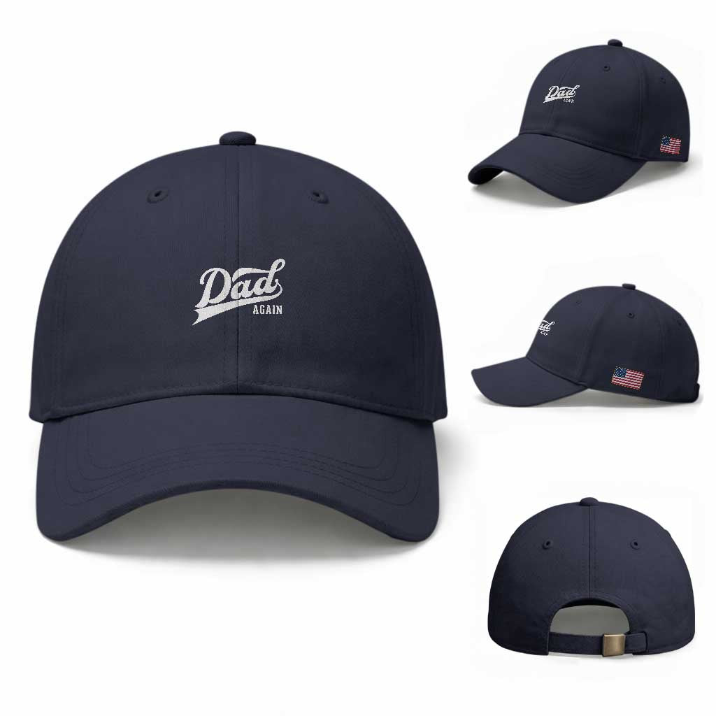 Promoted To Dad Again Baseball Cap Funny Daddy Again Pregnancy Announcement TS11 Baseball Cap Universal Fit Navy Print Your Wear