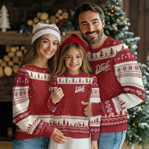 Promoted To Dad Again Ugly Christmas Sweater Funny Daddy Again Pregnancy Announcement TS11 Red Beige Print Your Wear