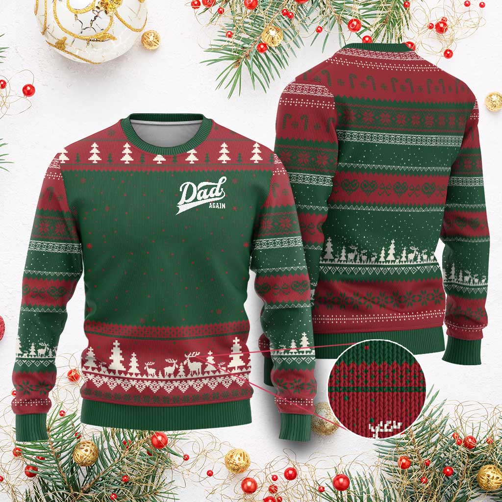 Promoted To Dad Again Ugly Christmas Sweater Funny Daddy Again Pregnancy Announcement TS11 Red Green Print Your Wear