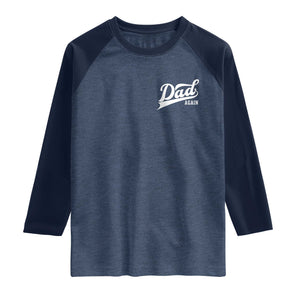 Promoted To Dad Again Raglan Shirt Funny Daddy Again Pregnancy Announcement TS11 Heather Denim Navy Print Your Wear