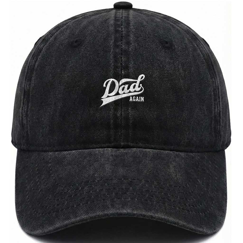 Promoted To Dad Again Washed Cotton Baseball Cap Funny Daddy Again Pregnancy Announcement TS11 Print Your Wear