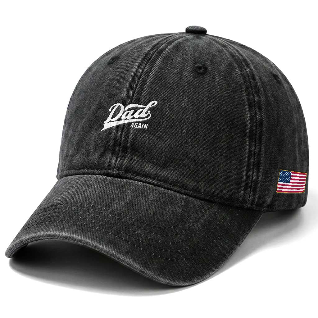 Promoted To Dad Again Washed Cotton Baseball Cap Funny Daddy Again Pregnancy Announcement TS11 Print Your Wear