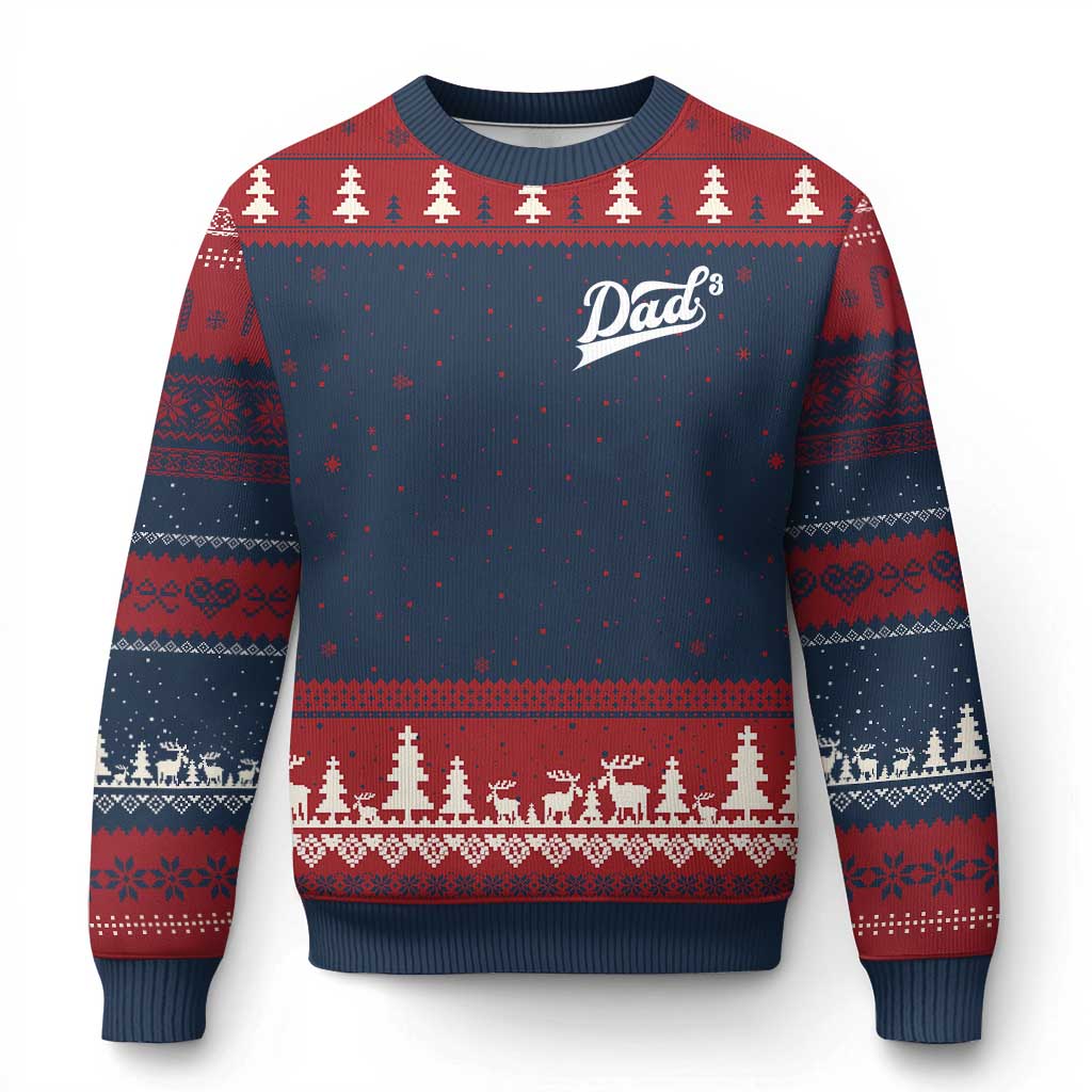 Dad Of Three Ugly Christmas Sweater Funny Daddy Cubed Promoted for The Third Time TS11 Navy Red Print Your Wear
