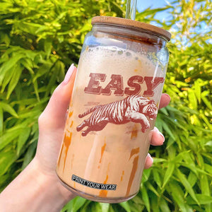 Easy Tiger Glass Can Vintage Distressed Tiger Trendy Grunge Indie Boho TS11 White Print Your Wear