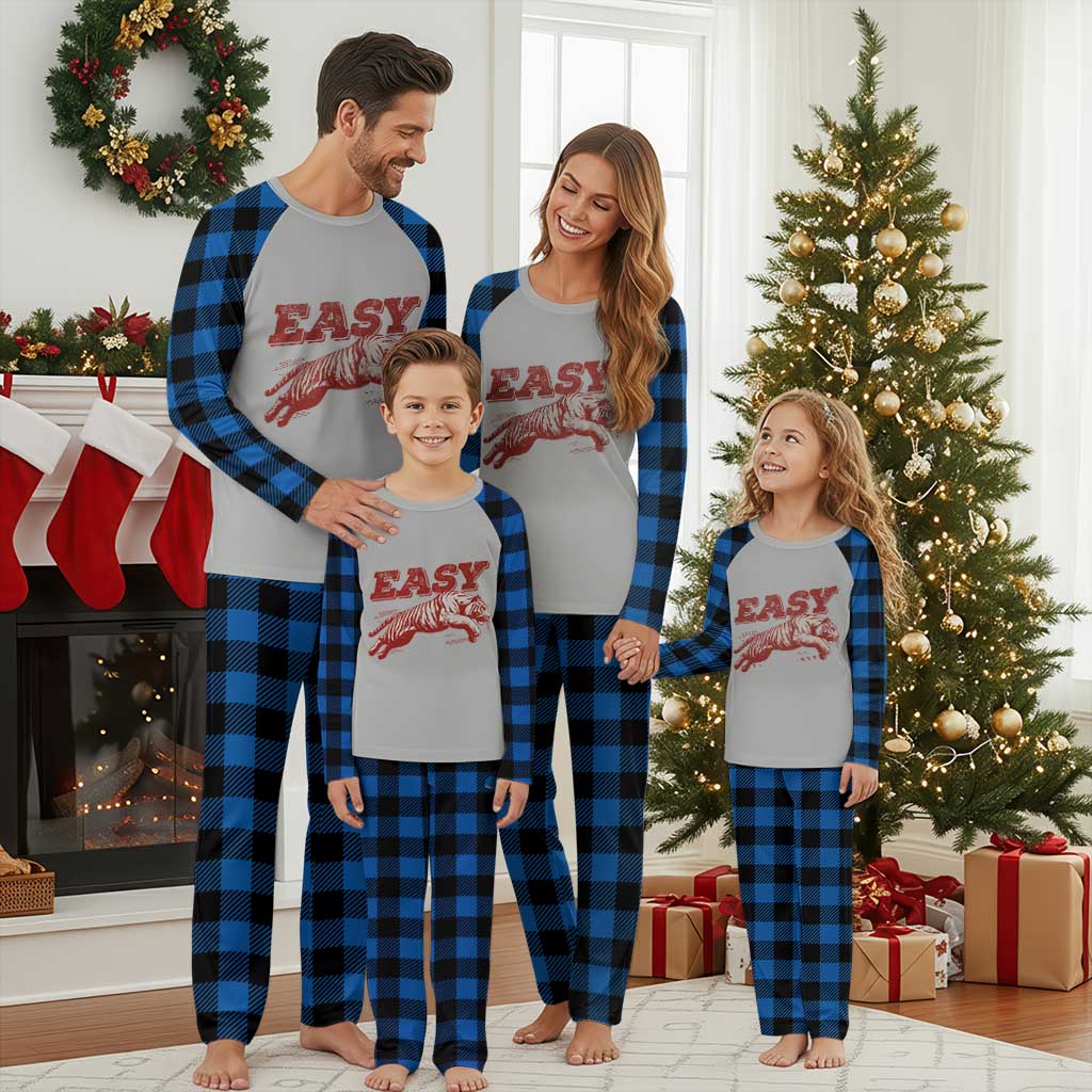 Easy Tiger Plaid Pajama Set Vintage Distressed Tiger Trendy Grunge Indie Boho TS11 Blue Plaid Print Your Wear