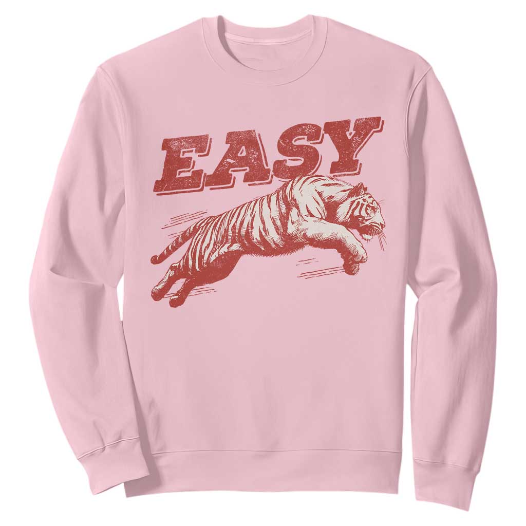 Easy Tiger Sweatshirt Vintage Distressed Tiger Trendy Grunge Indie Boho TS11 Light Pink Print Your Wear