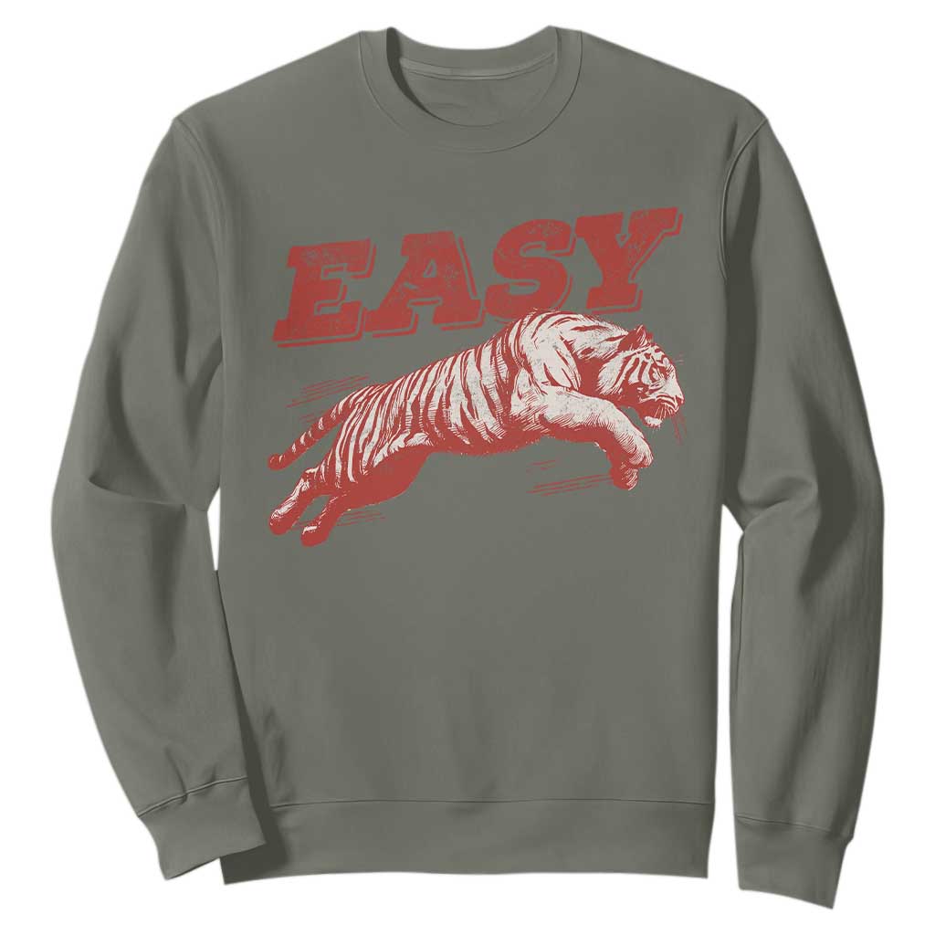 Easy Tiger Sweatshirt Vintage Distressed Tiger Trendy Grunge Indie Boho TS11 Military Green Print Your Wear
