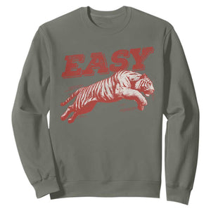 Easy Tiger Sweatshirt Vintage Distressed Tiger Trendy Grunge Indie Boho TS11 Military Green Print Your Wear