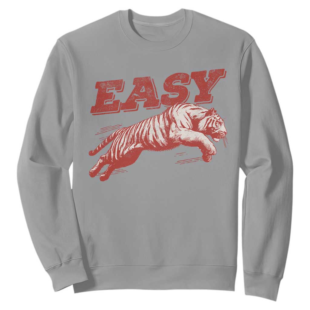 Easy Tiger Sweatshirt Vintage Distressed Tiger Trendy Grunge Indie Boho TS11 Sport Gray Print Your Wear