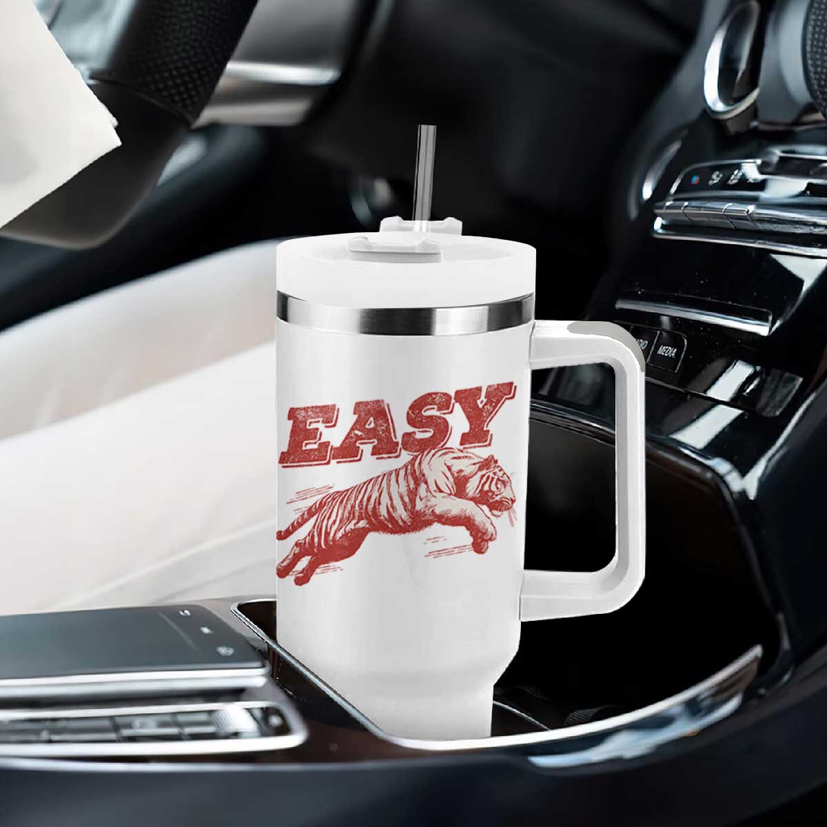 Easy Tiger Tumbler With Handle Vintage Distressed Tiger Trendy Grunge Indie Boho TS11 Print Your Wear