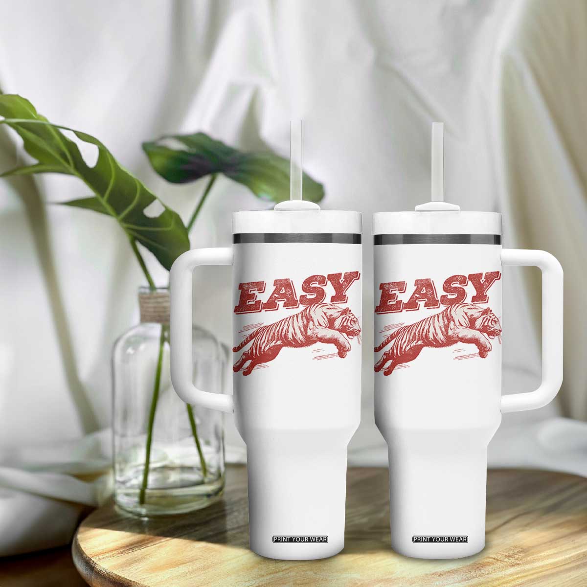Easy Tiger Tumbler With Handle Vintage Distressed Tiger Trendy Grunge Indie Boho TS11 Print Your Wear