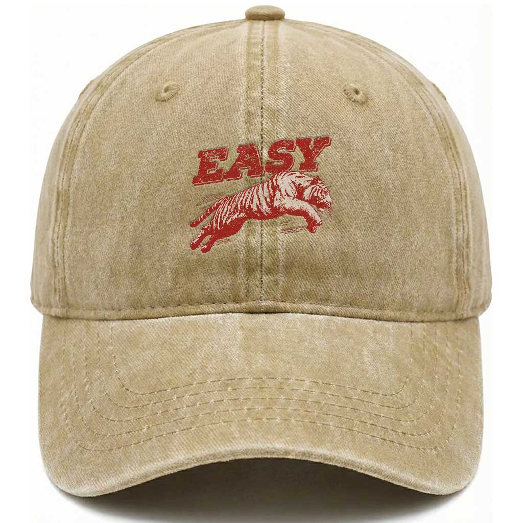 Easy Tiger Washed Cotton Baseball Cap Vintage Distressed Tiger Trendy Grunge Indie Boho TS11 Print Your Wear