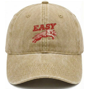 Easy Tiger Washed Cotton Baseball Cap Vintage Distressed Tiger Trendy Grunge Indie Boho TS11 Print Your Wear