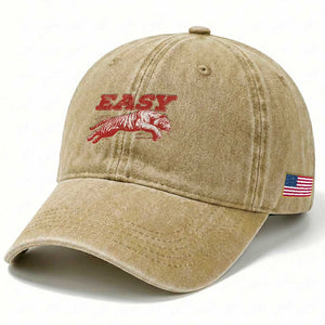 Easy Tiger Washed Cotton Baseball Cap Vintage Distressed Tiger Trendy Grunge Indie Boho TS11 Print Your Wear