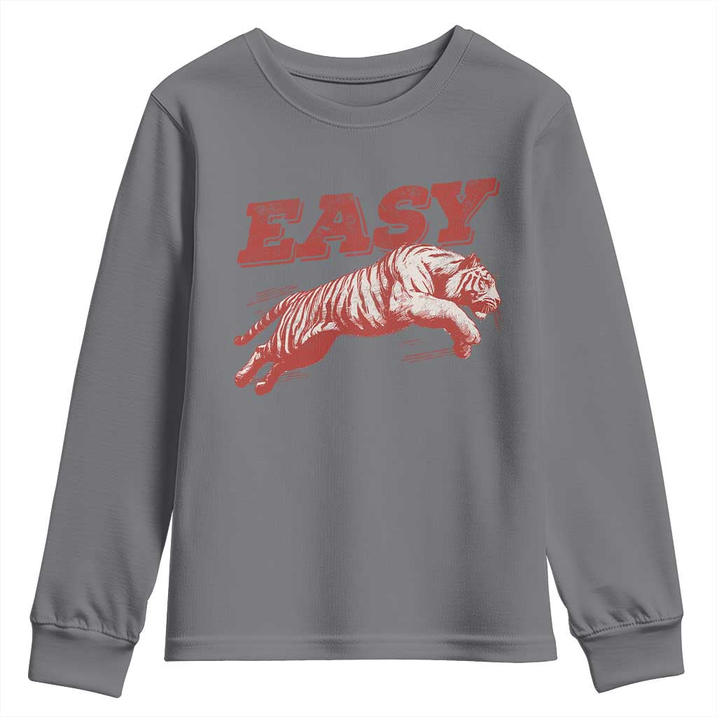 Easy Tiger Youth Sweatshirt Vintage Distressed Tiger Trendy Grunge Indie Boho TS11 Charcoal Print Your Wear
