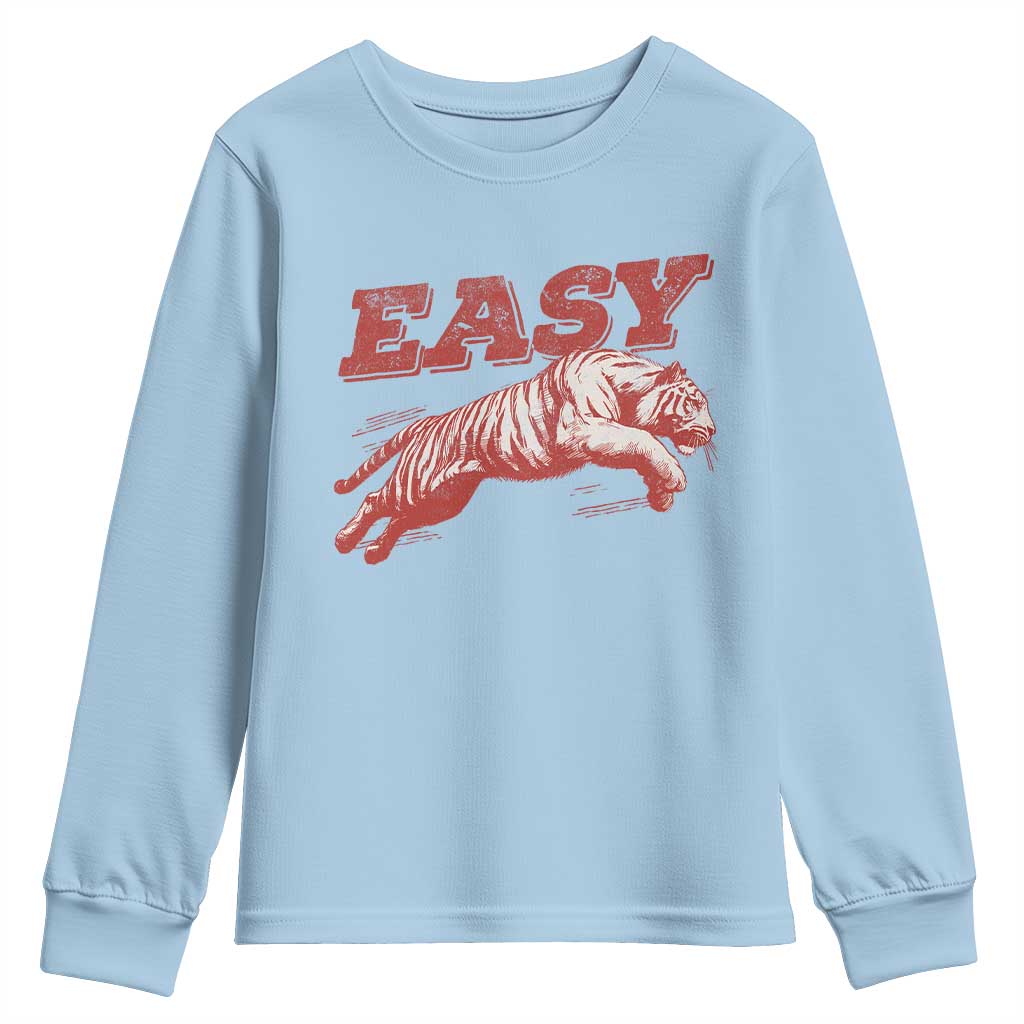 Easy Tiger Youth Sweatshirt Vintage Distressed Tiger Trendy Grunge Indie Boho TS11 Light Blue Print Your Wear