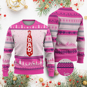 Dad Tie Star Music Lover Fathers Day Ugly Christmas Sweater TS11 Hot Pink Print Your Wear