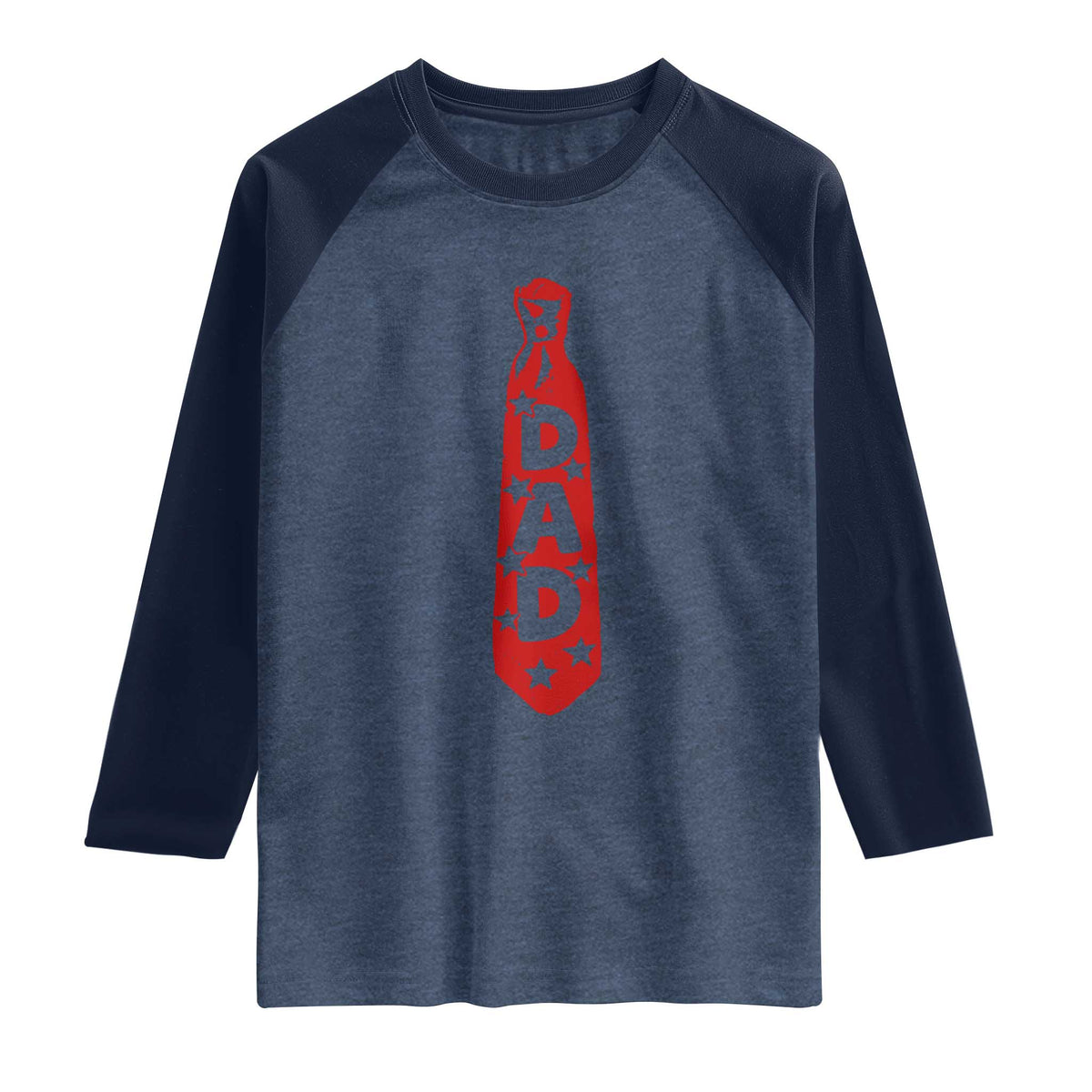 Dad Tie Star Music Lover Fathers Day Raglan Shirt TS11 Heather Denim Navy Print Your Wear