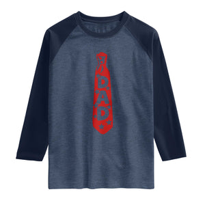 Dad Tie Star Music Lover Fathers Day Raglan Shirt TS11 Heather Denim Navy Print Your Wear