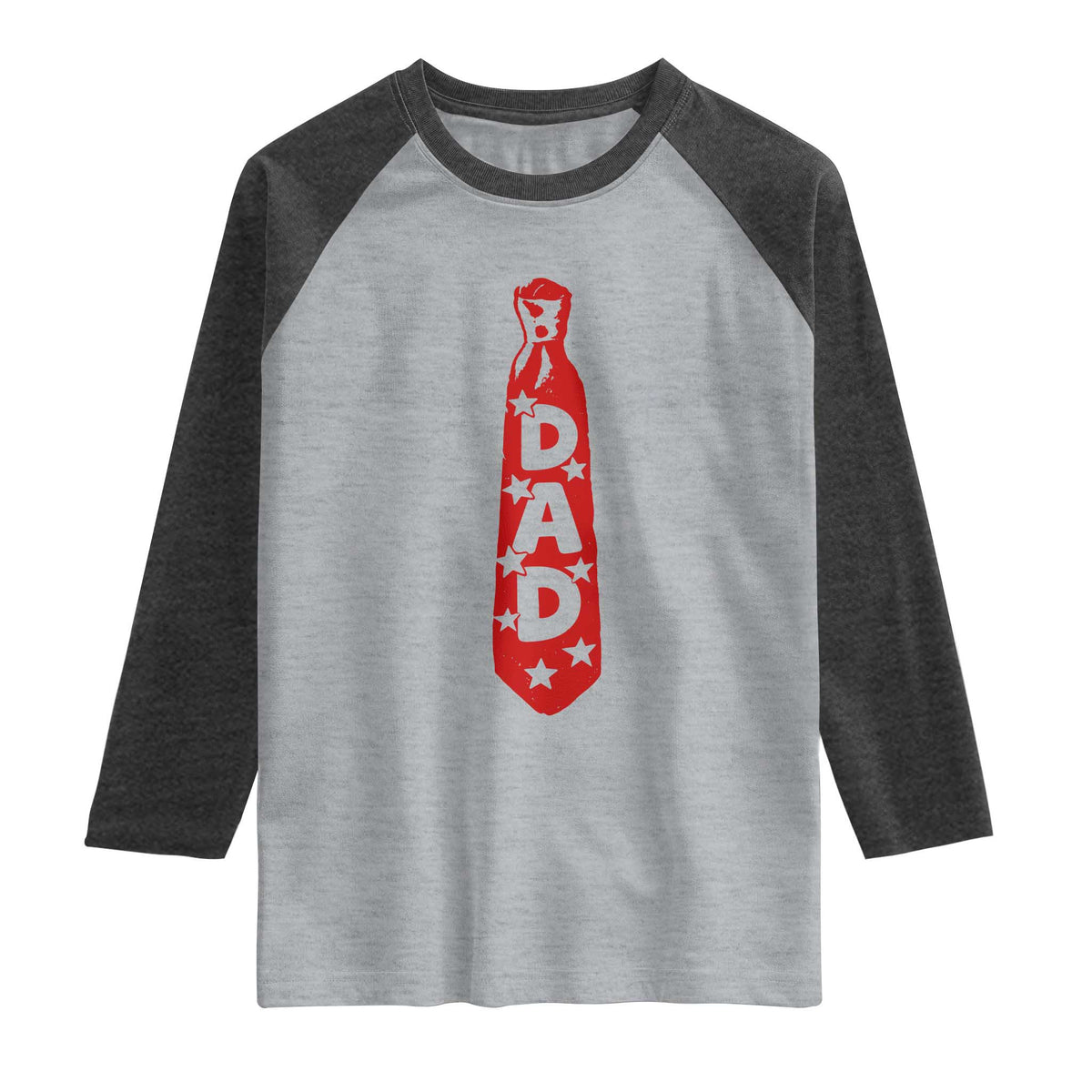 Dad Tie Star Music Lover Fathers Day Raglan Shirt TS11 Heather Gray Heather Charcoal Print Your Wear